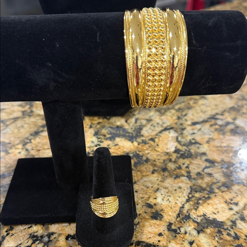 Gold Women's Bracelet and Ring Set